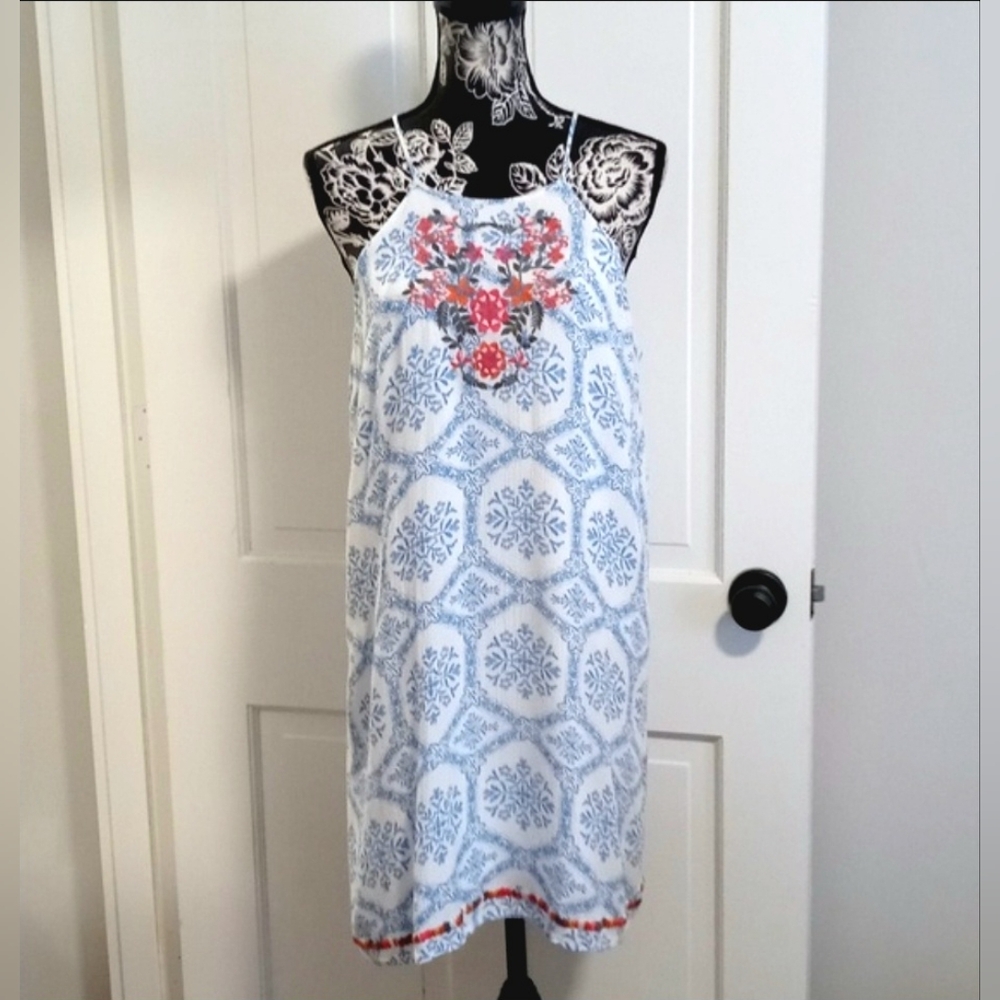 🌺THML🌺 - Blue/White Melina Embroidered Dress